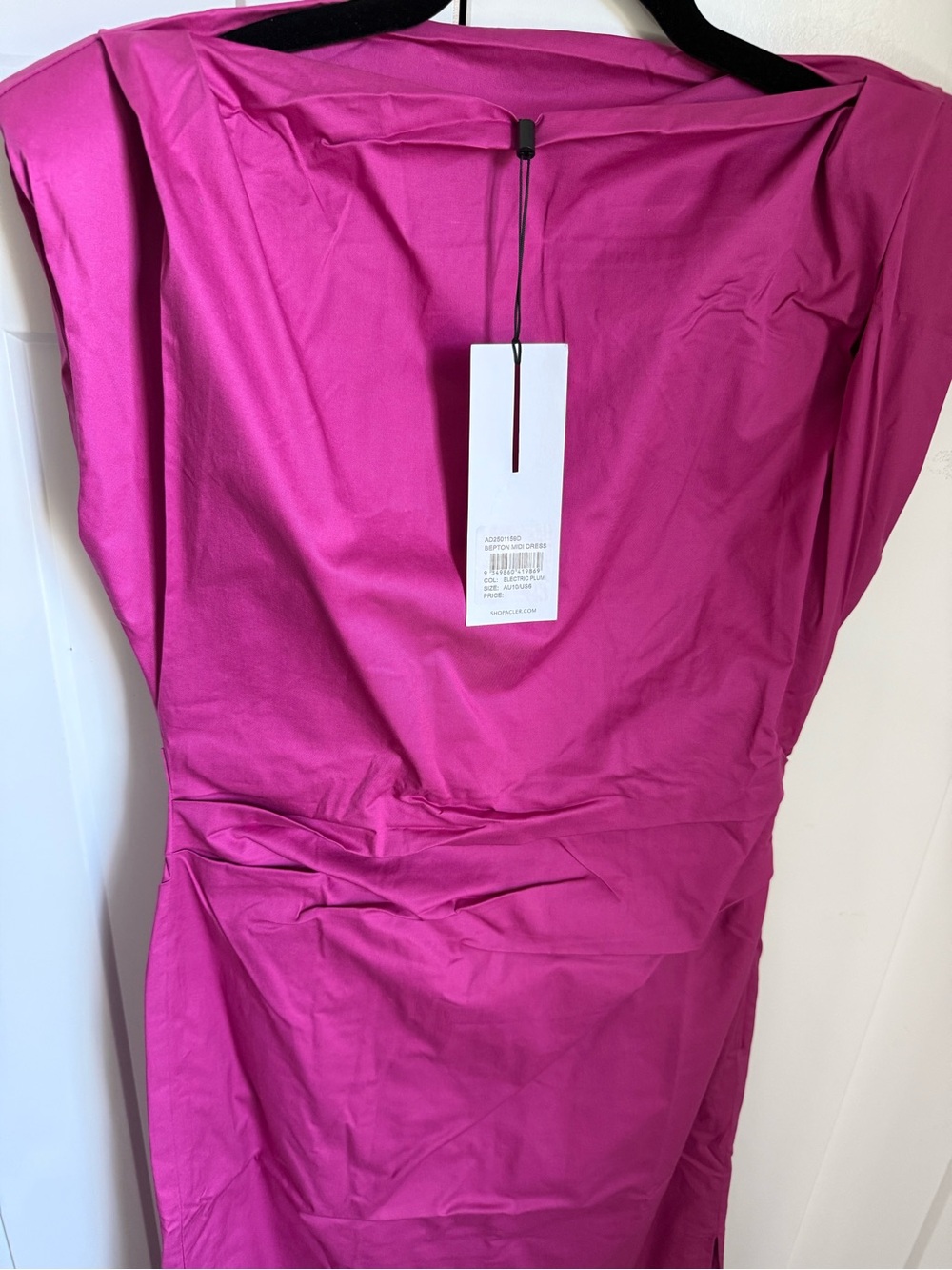 NWT Acler Bepton Midi Dress in fuchsia pink with boat neck and draped detailing. - Picture 7 of 12